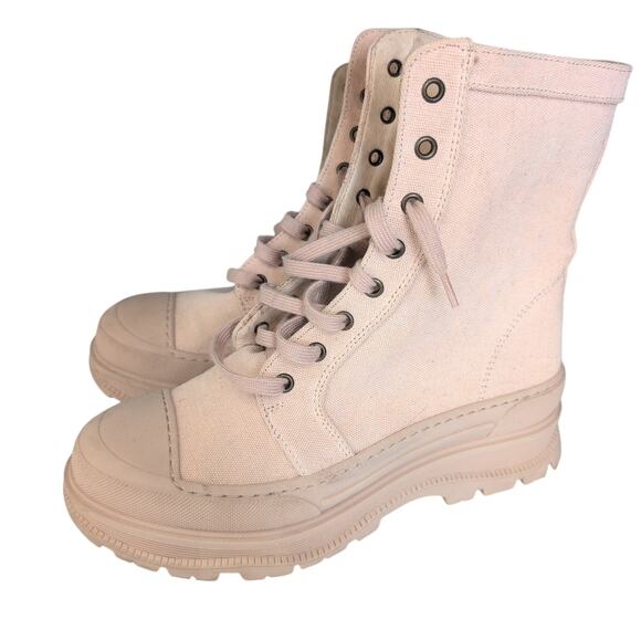 Free People Camp Out Canvas Combat Boot Tan‎ Lug Heel Chunky Streetwear 38 7.5-8 - Picture 3 of 13